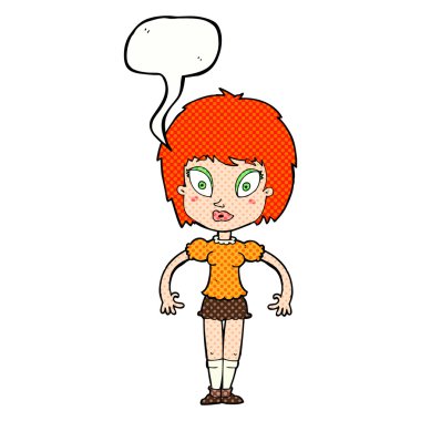 Konuşma balonu olan güzel bir kız.