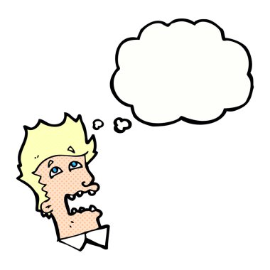 Çizgi film, konuşma balonlu korkmuş adam.