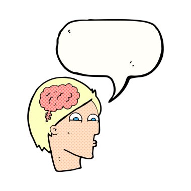 Konuşma baloncuklu beyin sembollü çizgi film başı