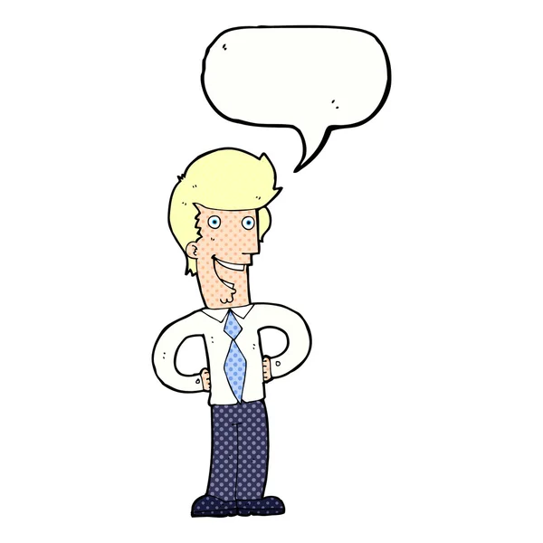 Cartoon happy man with speech bubble — Stock Vector