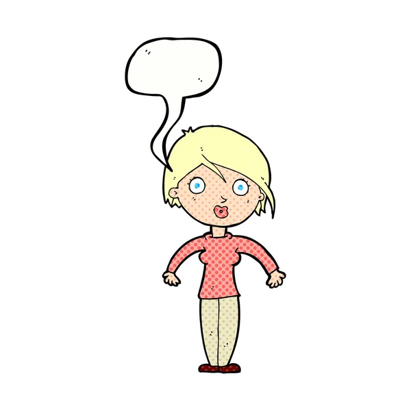 Cartone animato donna sorpresa con bolla discorso — Vettoriale Stock