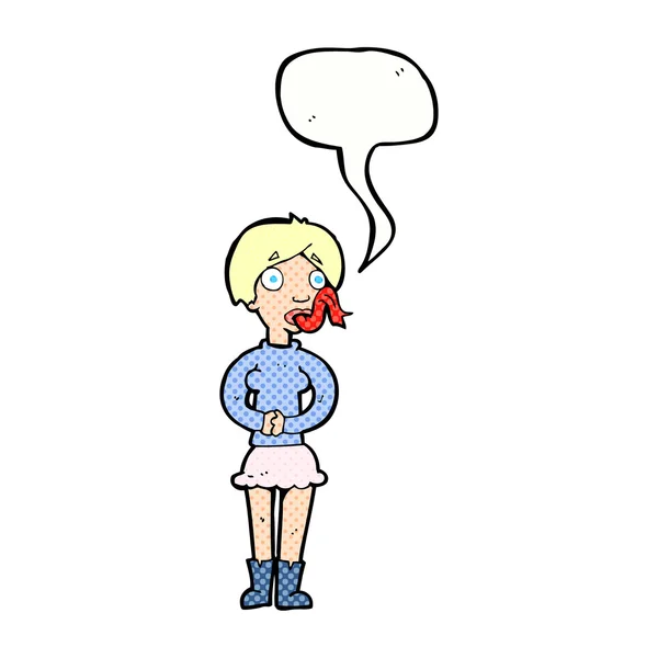 Cartoon vrouw met slang tong met tekstballon — Stockvector