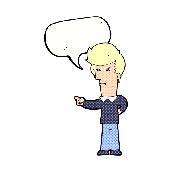 Cartoon man pointing with speech bubble — Stock Vector