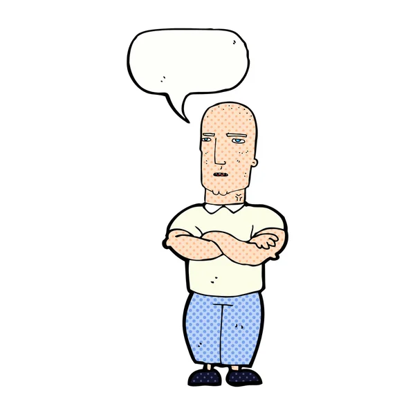 Cartoon annoyed bald man with speech bubble — Stock Vector