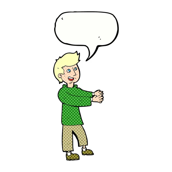 Cartoon gelukkig man met spraakzeepbel — Stockvector