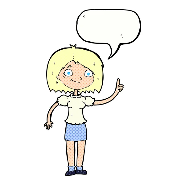 Cartoon vrouw met idee met tekstballon — Stockvector
