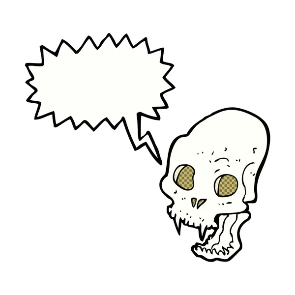 Cartoon griezelige vampier schedel met spraakzeepbel — Stockvector