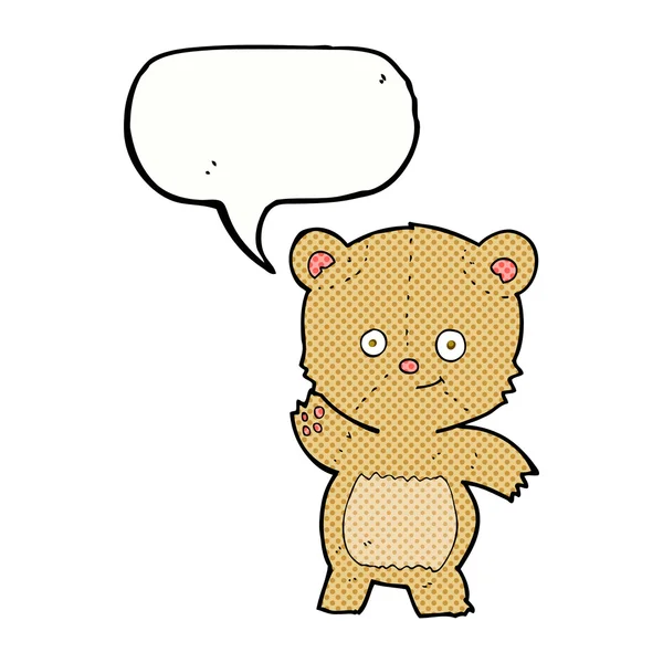 Cartoon waving teddy bear with speech bubble — Stock Vector