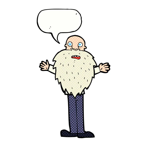 Desenho animado barbudo velho homem com fala bolha —  Vetores de Stock