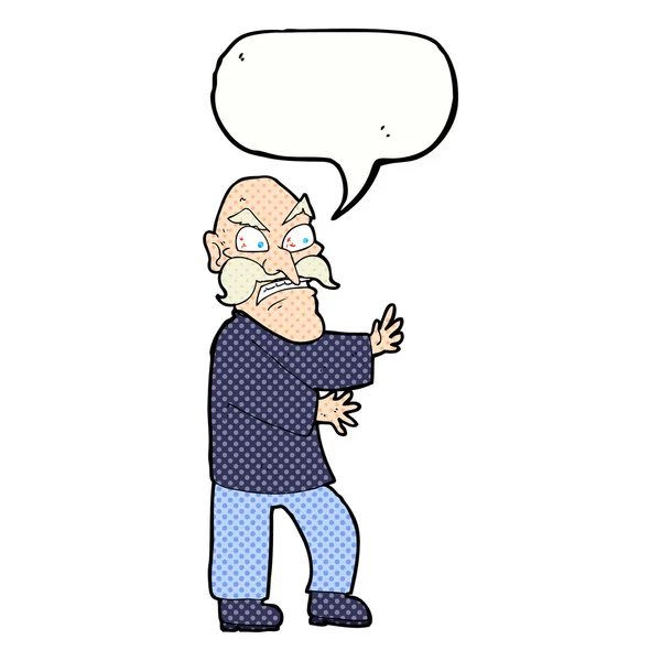 Cartoon angry old man with speech bubble — Stock Vector