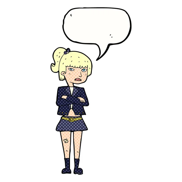Cartoon cool meisje met spraakbel — Stockvector