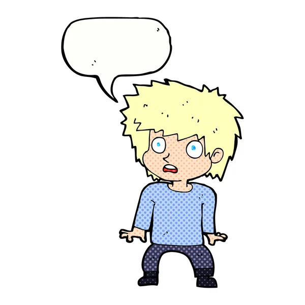 Karikatur verängstigte Junge mit Sprechblase — Stockvektor