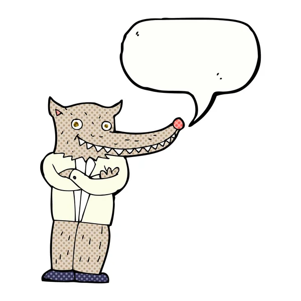 Cartoon wolf man with speech bubble — Stock Vector