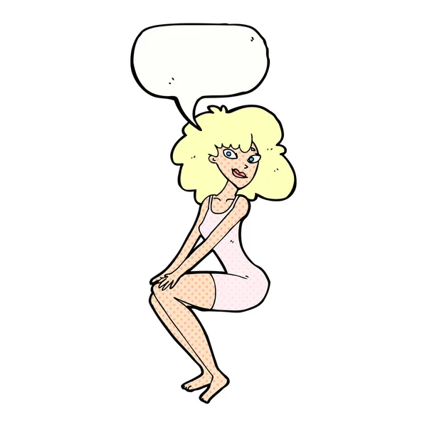 讲话泡泡裙卡通坐女人 — 图库矢量图片