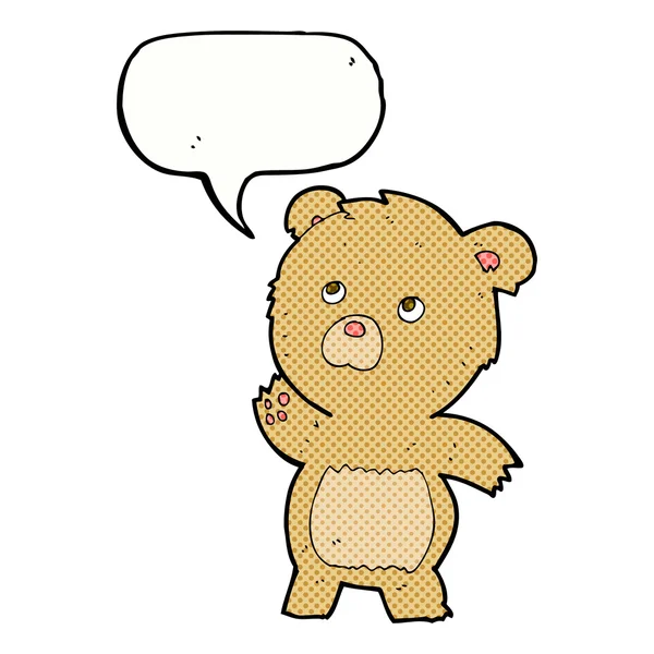 Cartoon curious teddy bear with speech bubble — Stock Vector