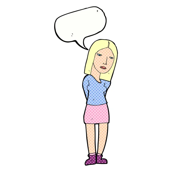 Femme dessin animé en attente avec bulle de parole — Image vectorielle