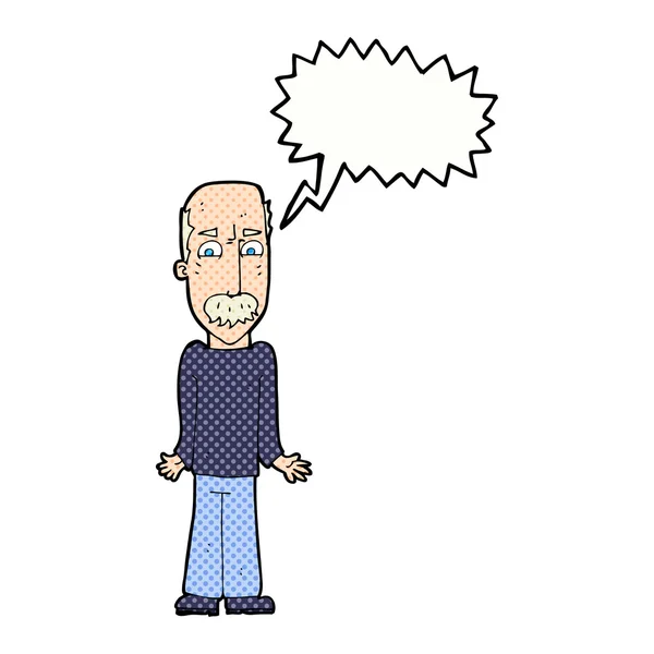 Cartoon dad shrugging shoulders with speech bubble — Stock Vector