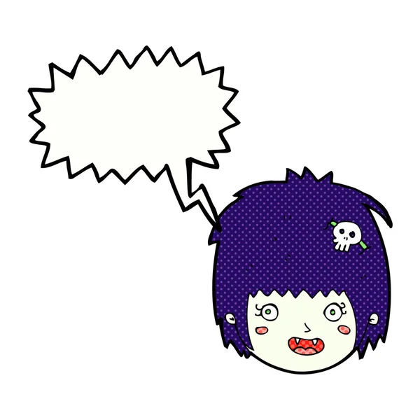 Dessin animé heureux vampire fille visage avec bulle de parole — Image vectorielle
