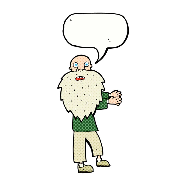 Cartoon bearded old man with speech bubble — Stock Vector