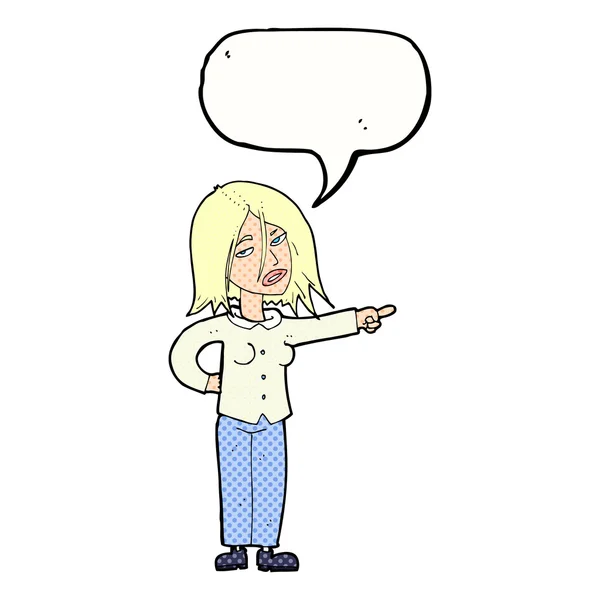 Kreskówka kobieta wskazując z bańki mowy — Wektor stockowy
