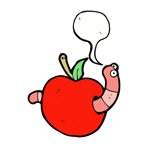 Cartoon worm in appel met spraakbel — Stockvector