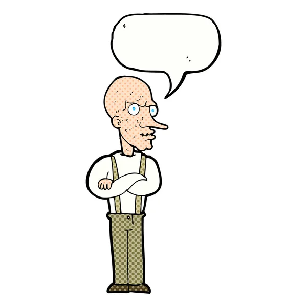 Cartoon mean old man with speech bubble — Stock Vector