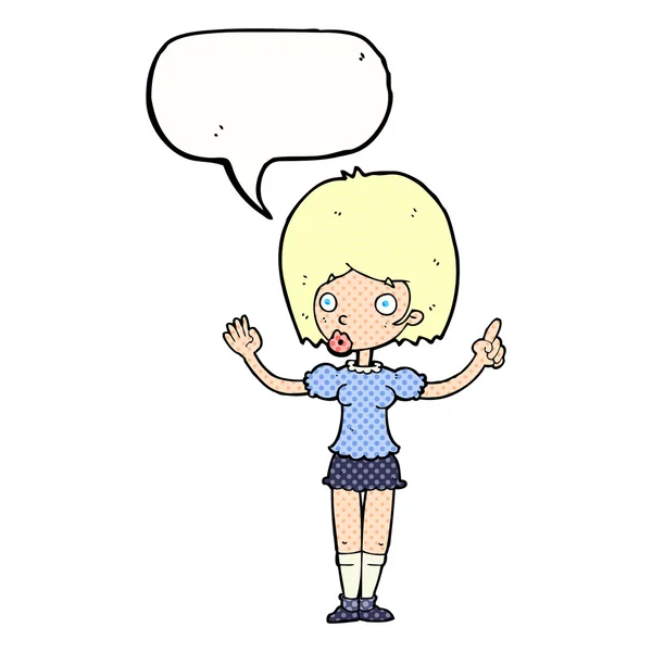 Cartoon woman explaining her point with speech bubble — Stock Vector