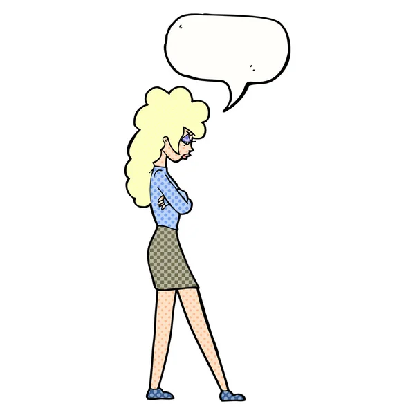 Cartoon irriterad kvinna med pratbubblan — Stock vektor