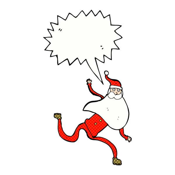 Dibujos animados corriendo santa con burbuja de habla — Vector de stock