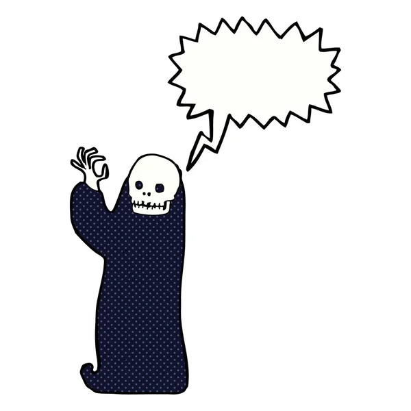Cartoon waving halloween ghoul with speech bubble — Stock Vector