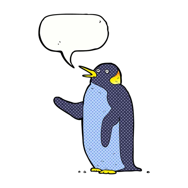 Tecknad pingvin viftar med tal bubbla — Stock vektor