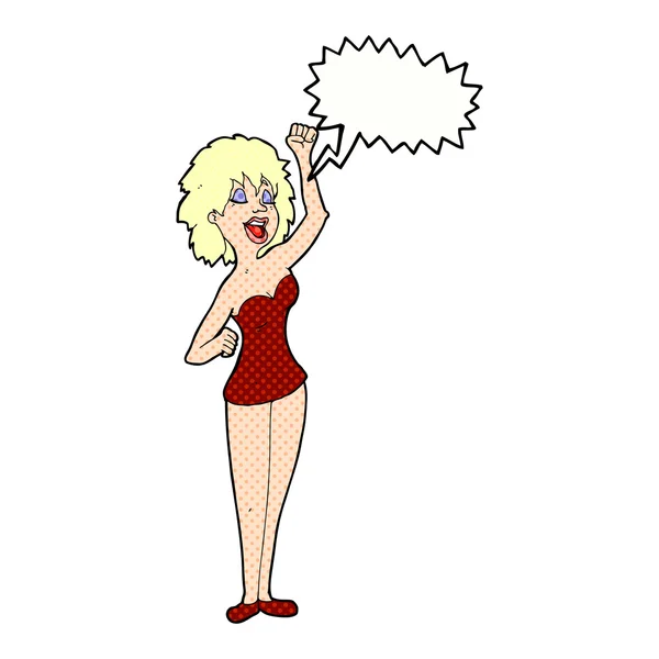 Cartoon tanzende Frau mit Sprechblase — Stockvektor
