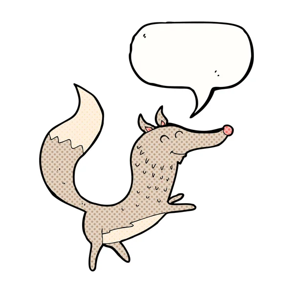 Dibujos animados lobo feliz con burbuja de habla — Archivo Imágenes Vectoriales