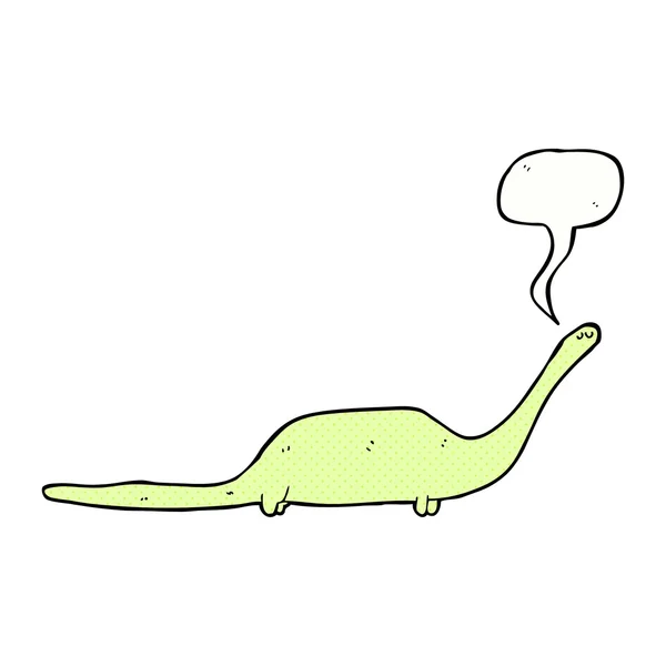 Dinosaurio de dibujos animados con burbuja de habla — Vector de stock