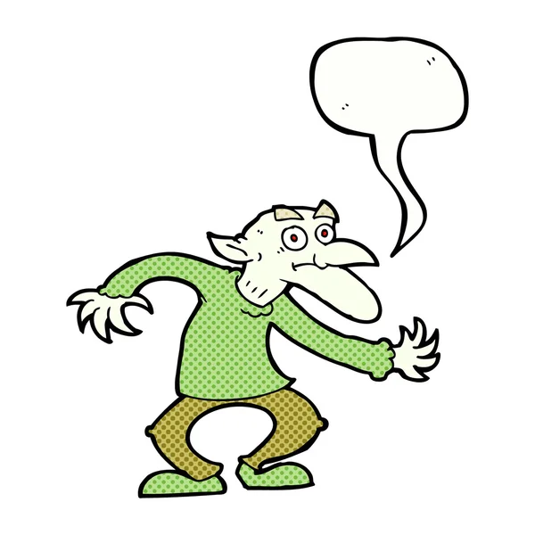 Cartoon goblin met spraakbel — Stockvector