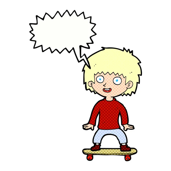 Cartoon jongen op skateboard met tekstballon — Stockvector