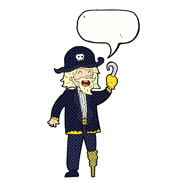 Capitán pirata de dibujos animados con burbuja de habla — Vector de stock