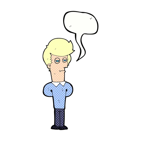 Dessin animé homme blasé avec bulle de parole — Image vectorielle