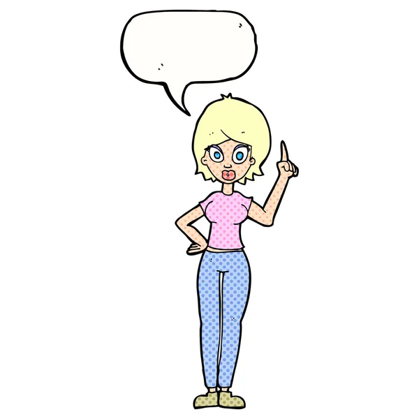 Cartoon woman explaining her point with speech bubble — Stock Vector