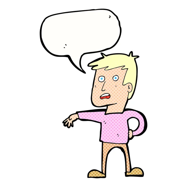 Uomo dei cartoni animati facendo gesto campo con la bolla discorso — Vettoriale Stock