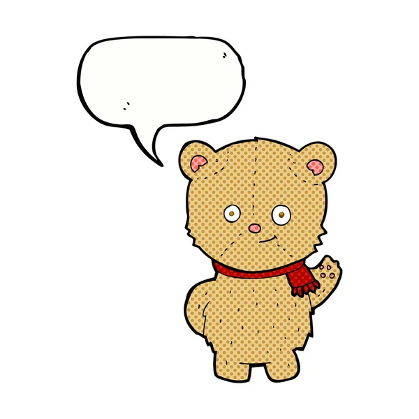 Cartoon bear waving with speech bubble — Stock Vector
