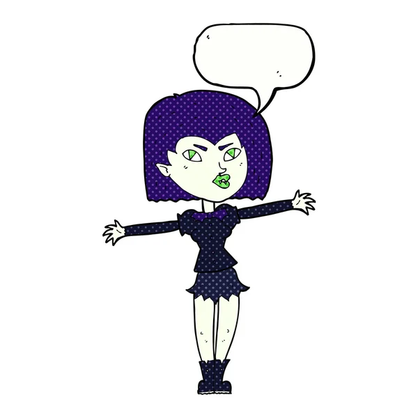 Fumetto vampiro ragazza con discorso bolla — Vettoriale Stock