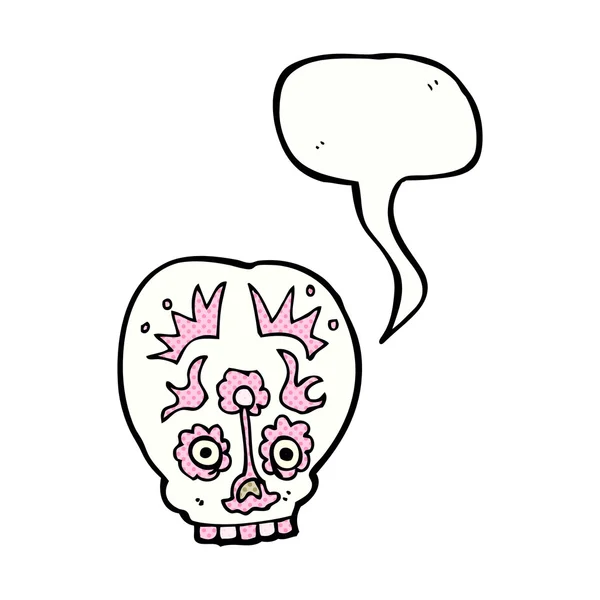 Cartoon sugar skull with speech bubble — Stock Vector