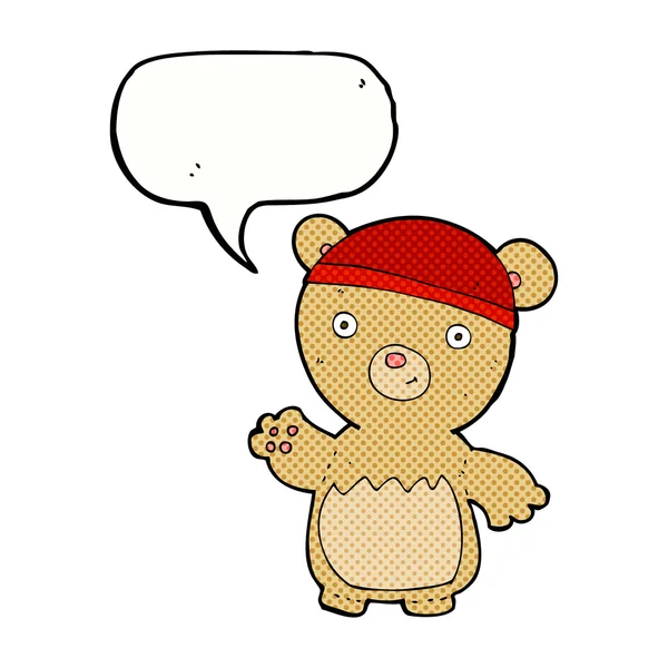 Urso de pelúcia dos desenhos animados usando chapéu com bolha de fala — Vetor de Stock