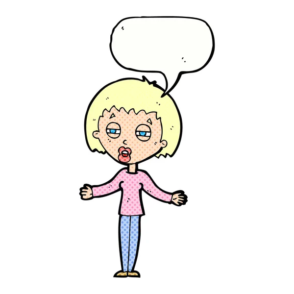 Cartone animato donna sospetta con bolla discorso — Vettoriale Stock