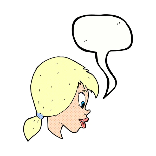 Cartoon pretty female face with speech bubble — Stock Vector