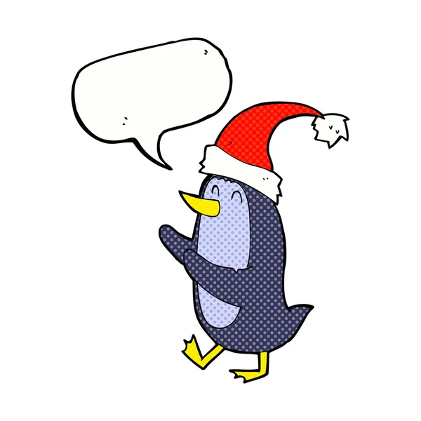 Cartoni animati pinguino di Natale con bolla discorso — Vettoriale Stock