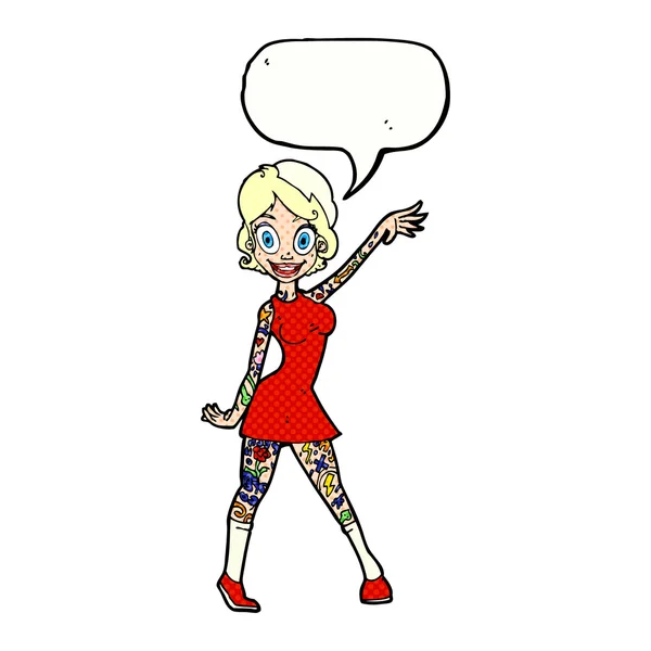 Femme dessin animé avec tatouages avec bulle de parole — Image vectorielle