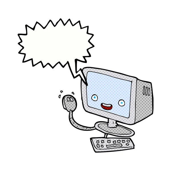 Cartoon computer with speech bubble — Stock Vector