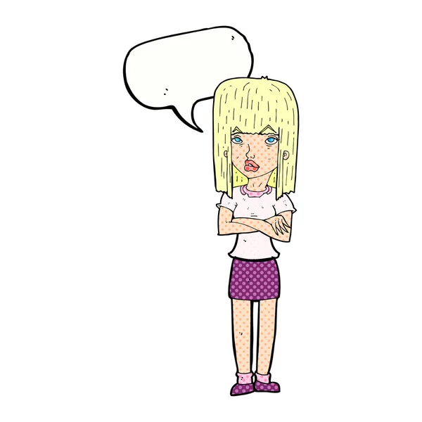 Cartoon woman standing with speech bubble — Stock Vector